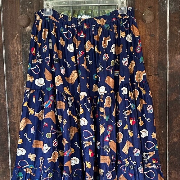 VINTAGE Western Style Lucia Lukken Mixed Print Cotton Broomskirt Skirt, Medium - Picture 5 of 8